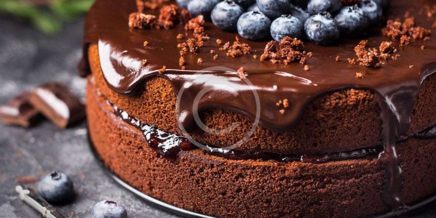 Heavenly delicious chocolate sponge cake with fresh blueberries
