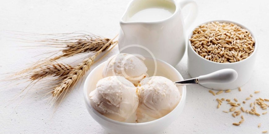 Natural ice cream made from organic milk with crispy seeds